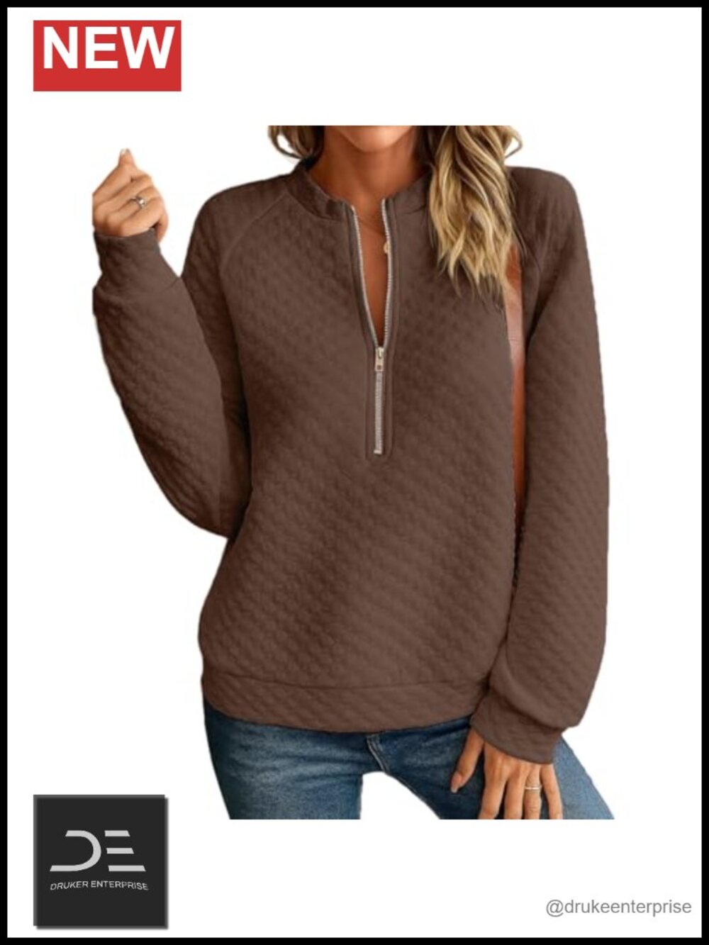 Women's Quilted Half Zip Sweatshirt Lightweight Loose Pullover Top